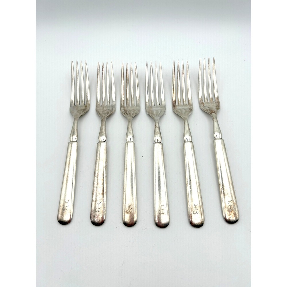 1847 Rogers Bros Forks Set of 6, Windsor Silverplate, Monogram E Antique